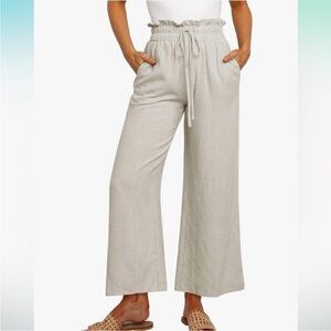 Anrabess Cream Wide Leg Cropped Linen Pants Size L